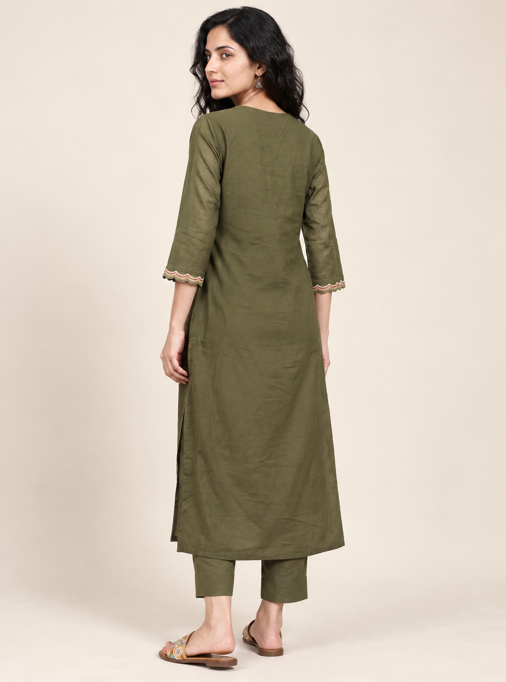 Henna Mosaic Mehandi Mul Cotton Embroidered Straight Suit Set with Dupatta