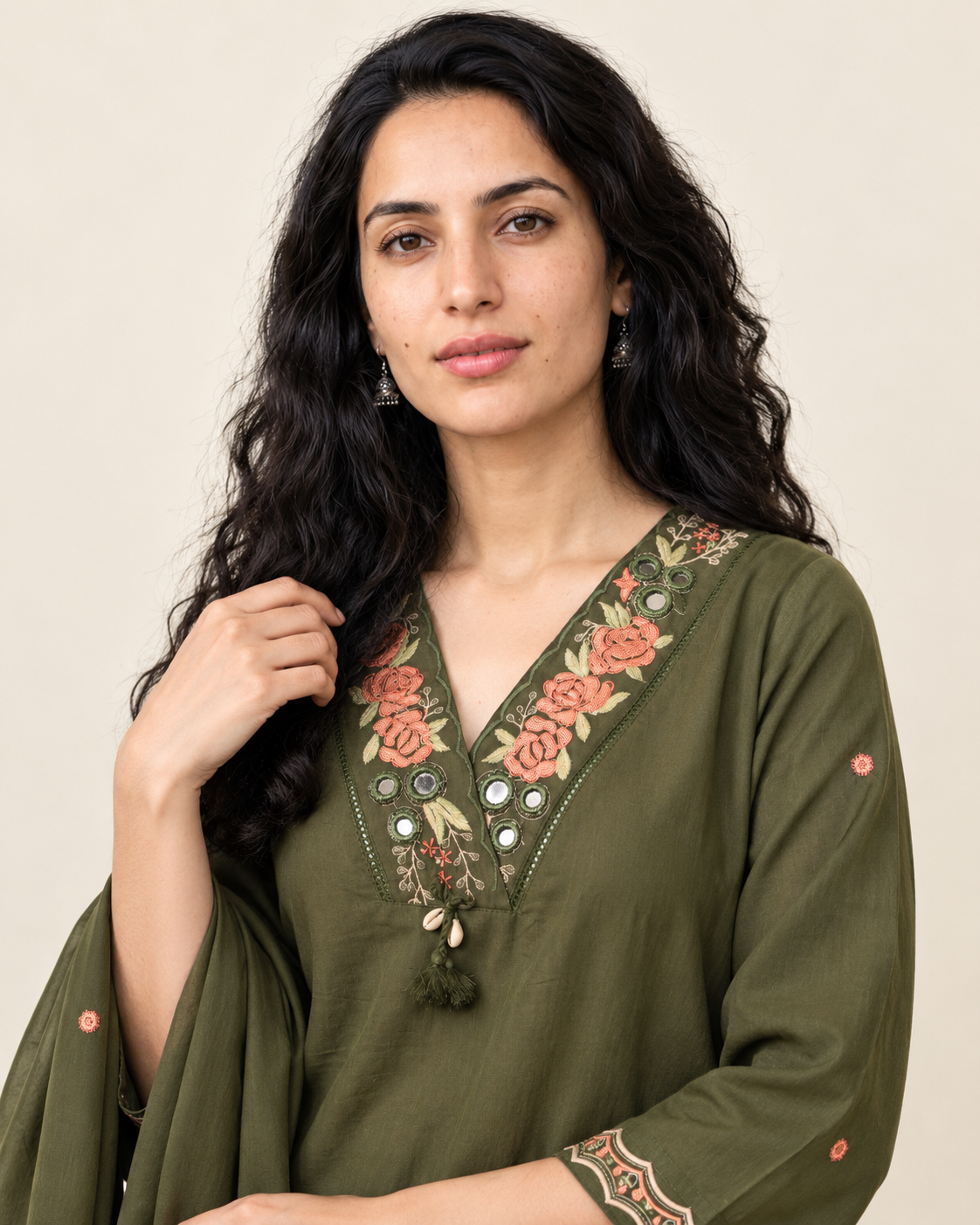 Henna Mosaic Mehandi Mul Cotton Embroidered Straight Suit Set with Dupatta