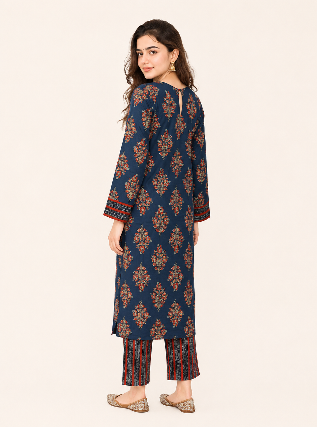 Indigo Heritage Cotton Printed Straight Suit Set with Dupatta