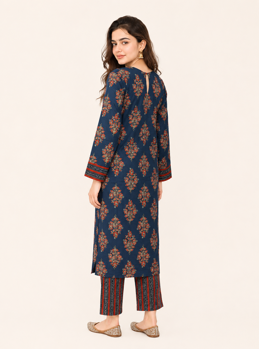 Indigo Heritage Cotton Printed Straight Suit Set with Dupatta