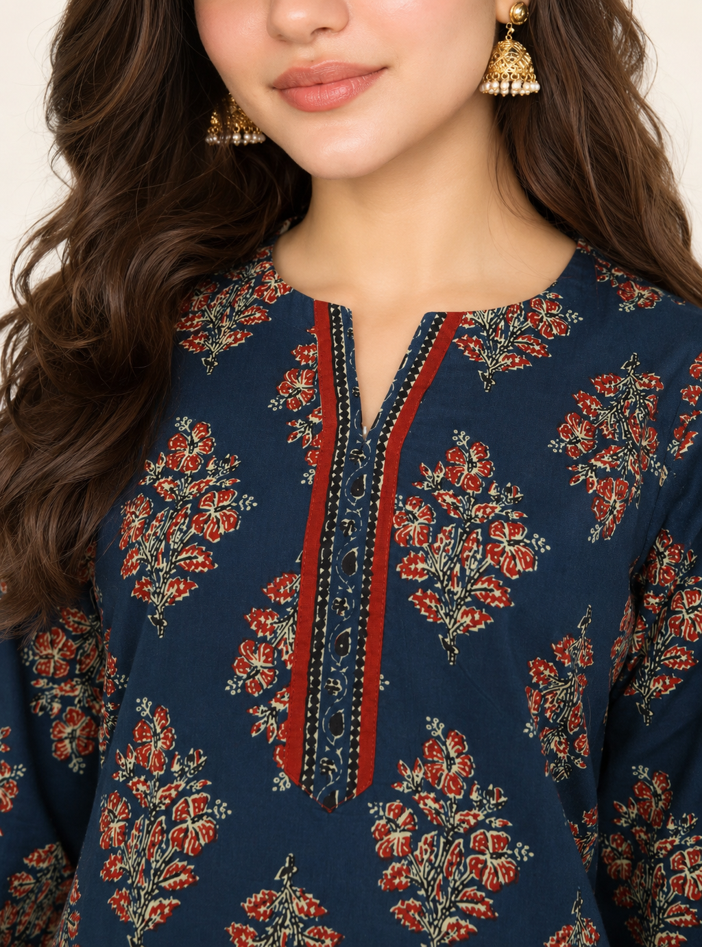 Indigo Heritage Cotton Printed Straight Suit Set with Dupatta