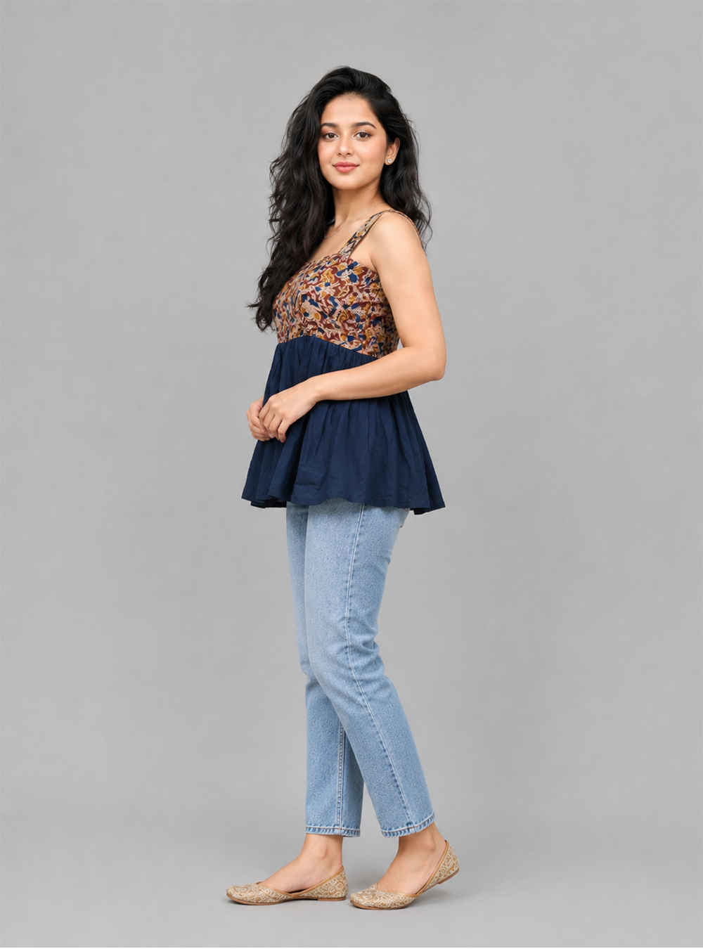 Indigo Craft Blue Bagru Block Print Cotton Short Top