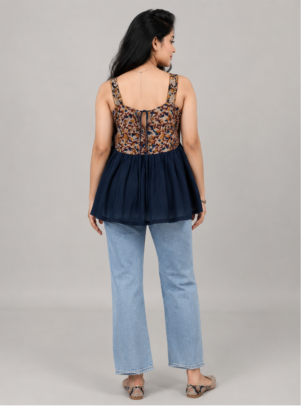 Indigo Craft Blue Bagru Block Print Cotton Short Top