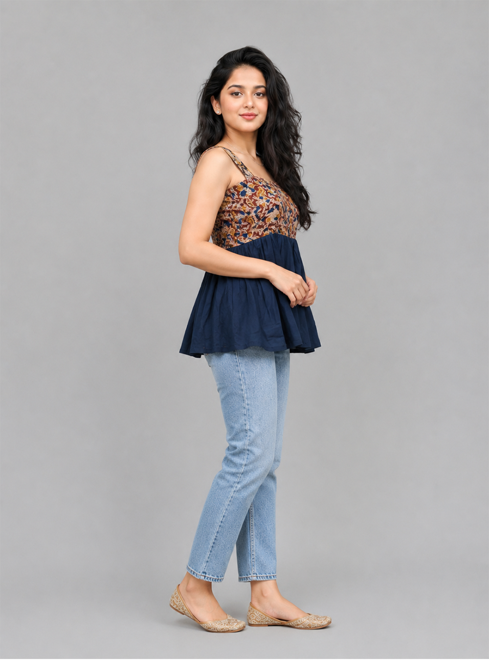 Indigo Craft Blue Bagru Block Print Cotton Short Top