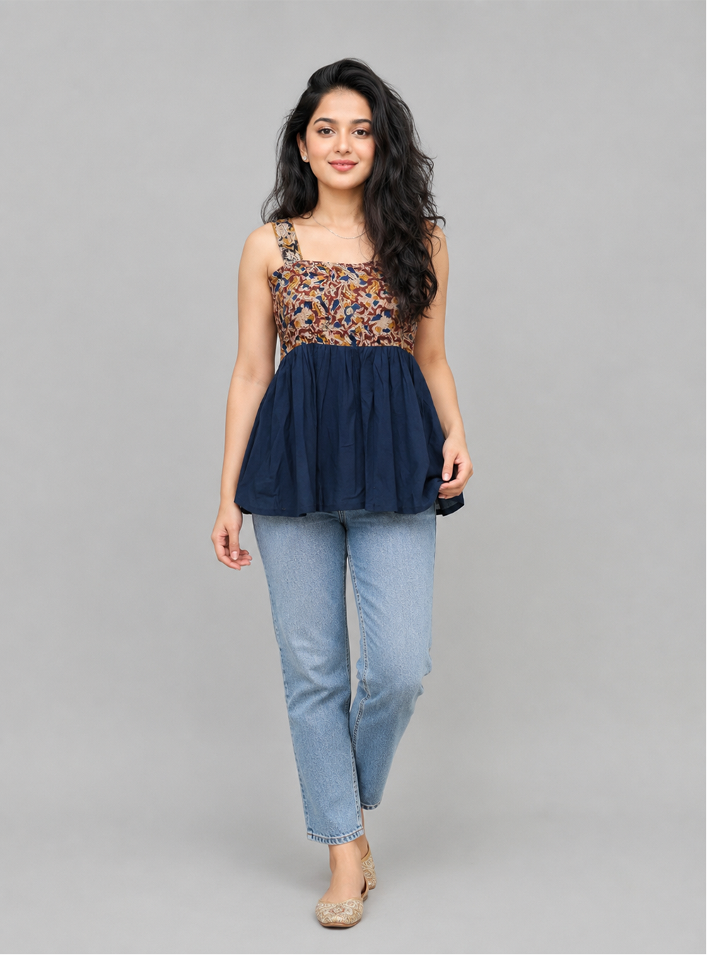 Indigo Craft Blue Bagru Block Print Cotton Short Top