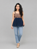 Indigo Craft Blue Bagru Block Print Cotton Short Top