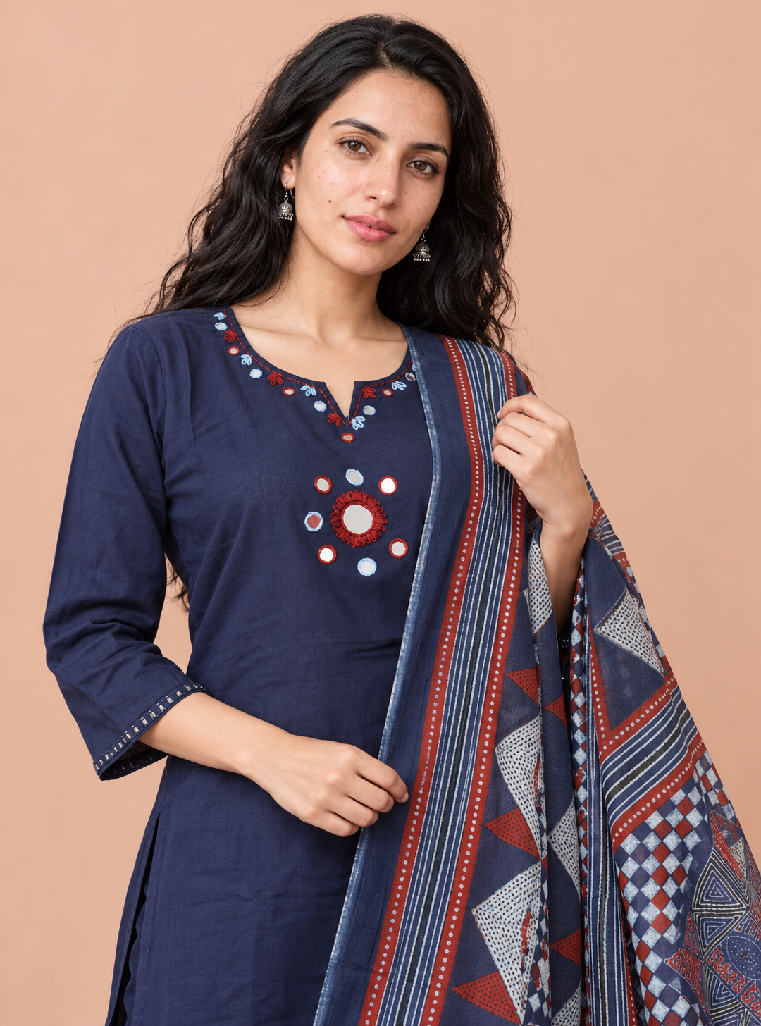 Indigo Earth Natural Dye Pure Cotton Handworked Suit Set with Dupatta