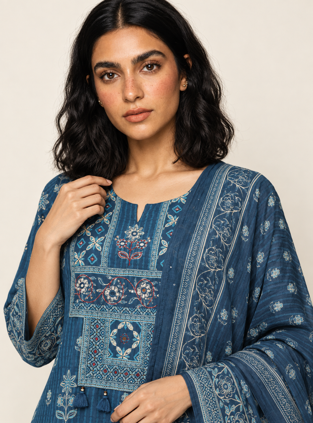 Indigo Iris Indigo Hand Block Cotton Straight Suit Set with Dupatta – Indieshades
