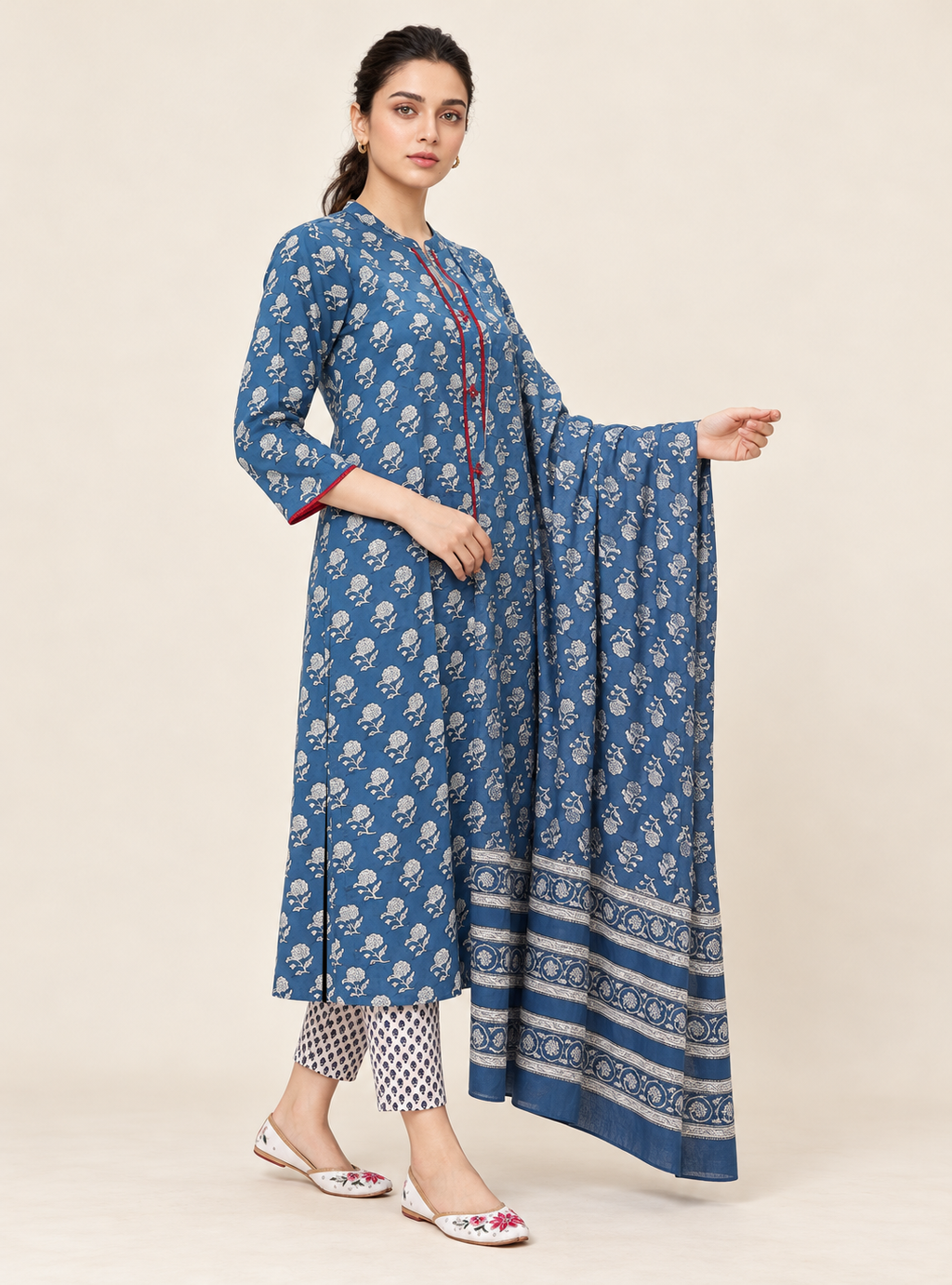 Indigo Whisper Pure Cotton Printed Straight Suit Set with Dupatta