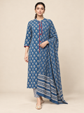Indigo Whisper Pure Cotton Printed Straight Suit Set with Dupatta