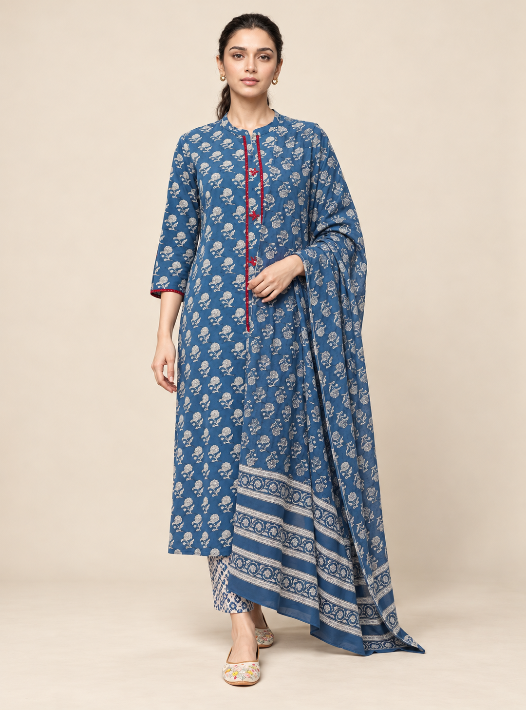 Indigo Whisper Pure Cotton Printed Straight Suit Set with Dupatta