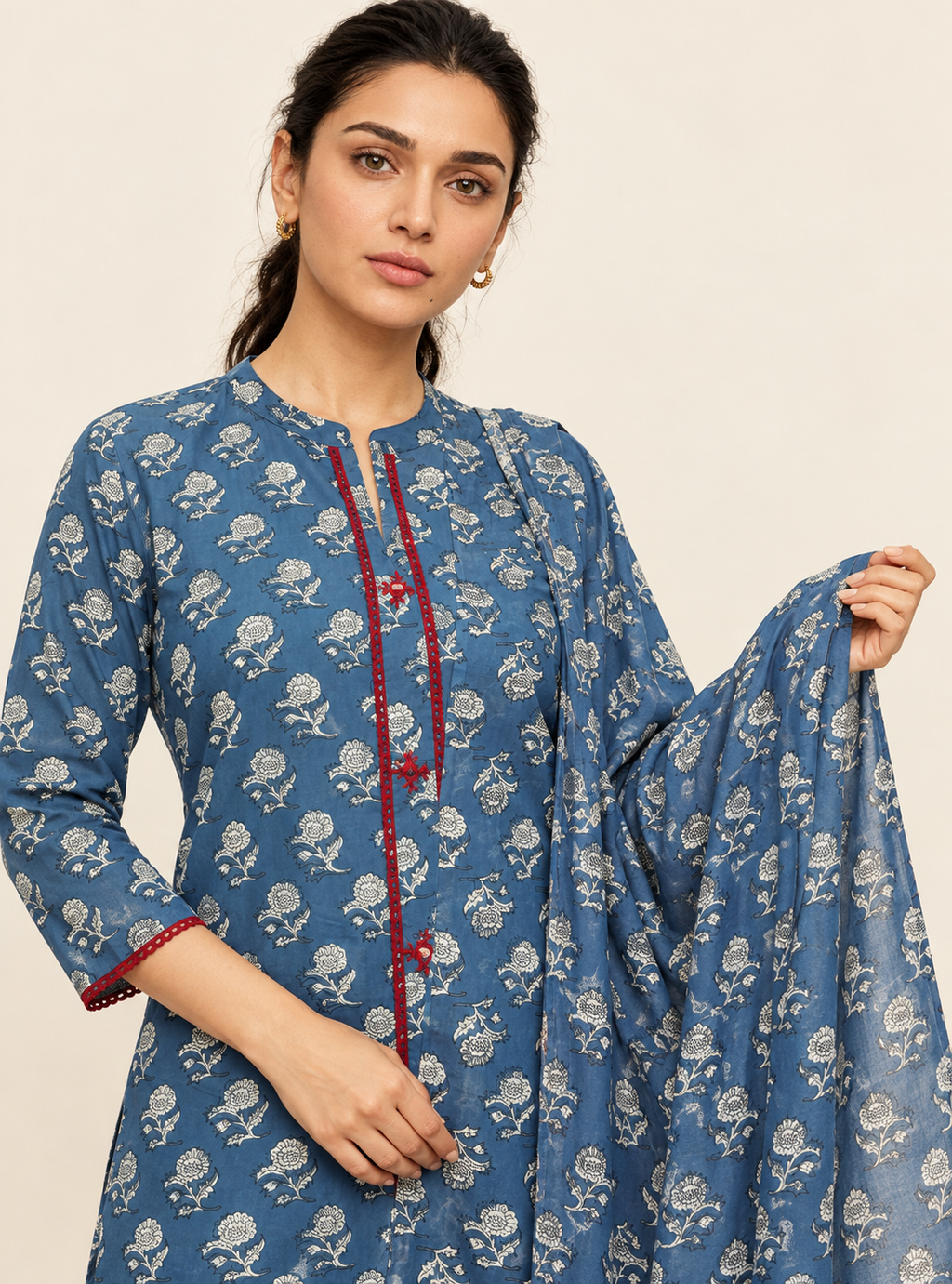 Indigo Whisper Pure Cotton Printed Straight Suit Set with Dupatta
