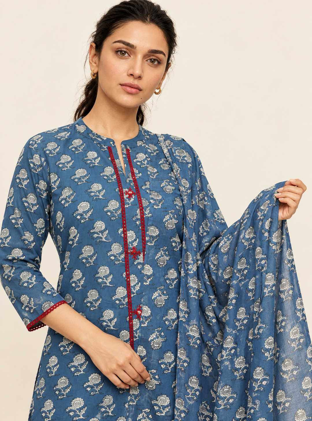 Indigo Whisper Pure Cotton Printed Straight Suit Set with Dupatta
