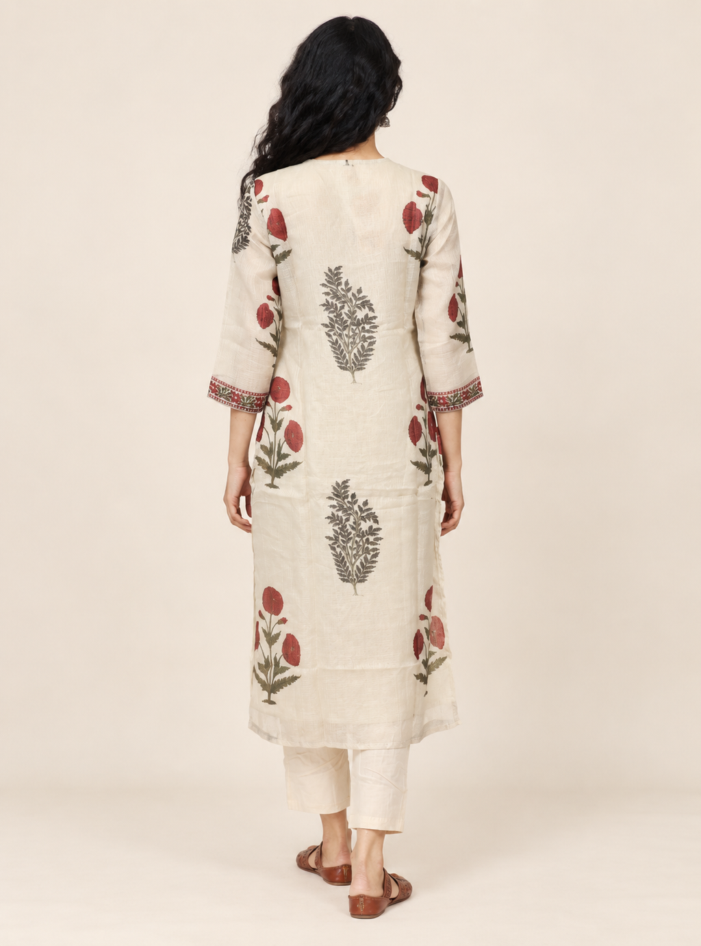 Ivory Loom Off White Chanderi Kota Doriya Hand Block Suit Set