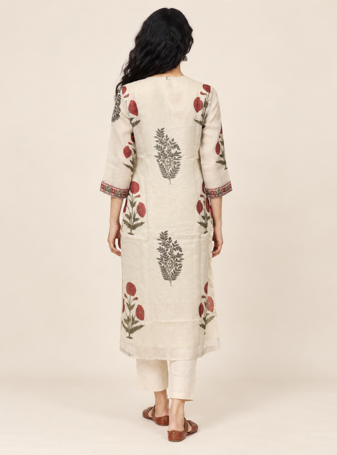 Ivory Loom Off White Chanderi Kota Doriya Hand Block Suit Set