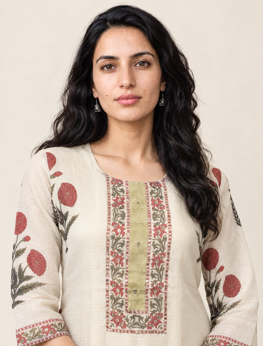 Ivory Loom Off White Chanderi Kota Doriya Hand Block Suit Set