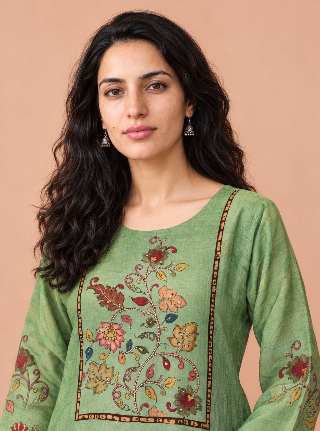 Kalamkari Willow Pista Soft Modal Kalamkari Print Handwork Suit Set with Dupatta