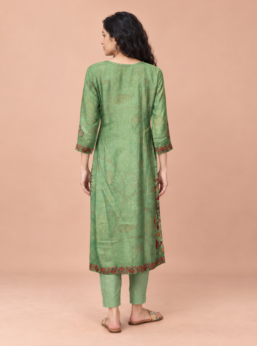 Kalamkari Willow Pista Soft Modal Kalamkari Print Handwork Suit Set with Dupatta