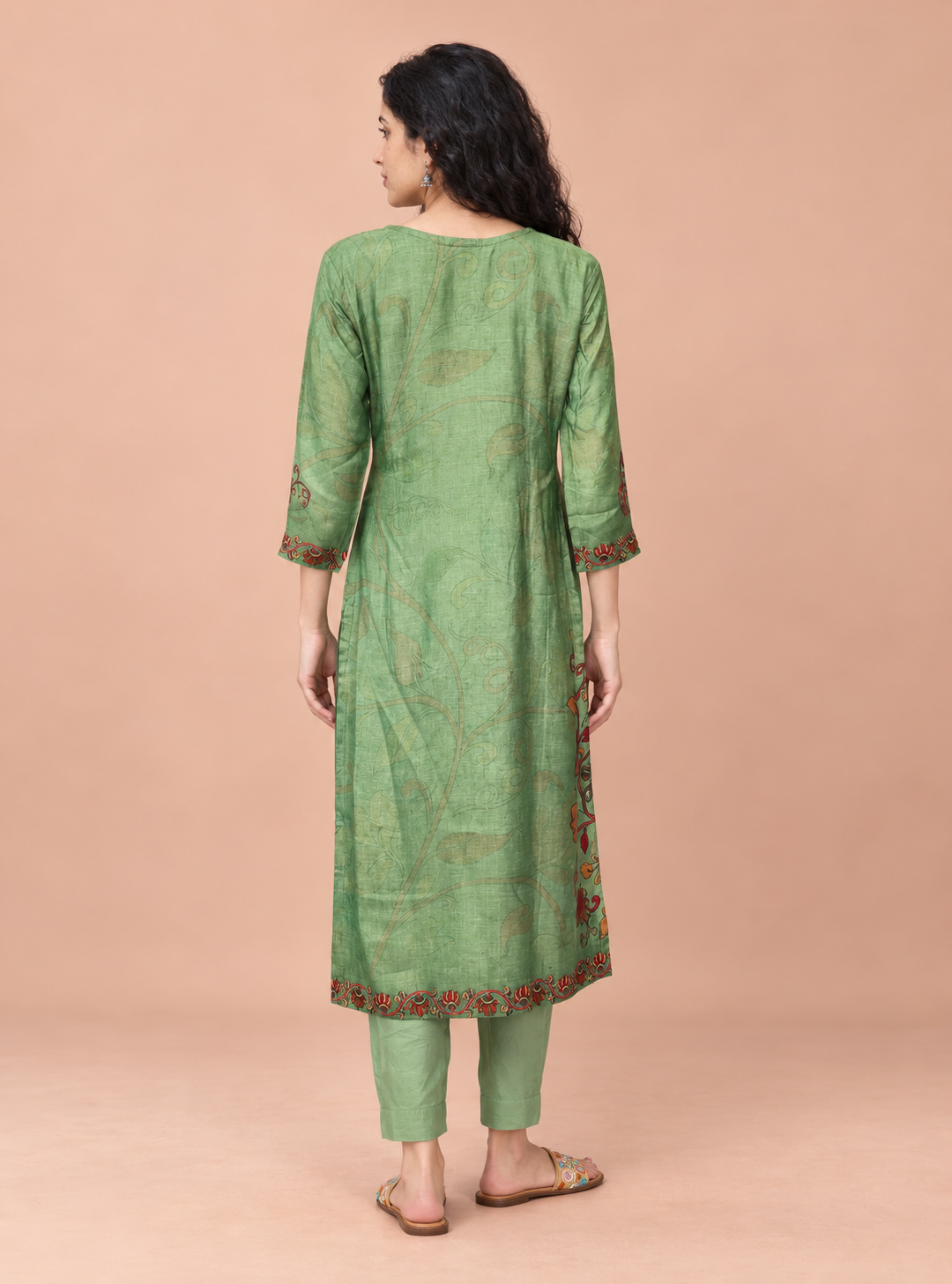Kalamkari Willow Pista Soft Modal Kalamkari Print Handwork Suit Set with Dupatta