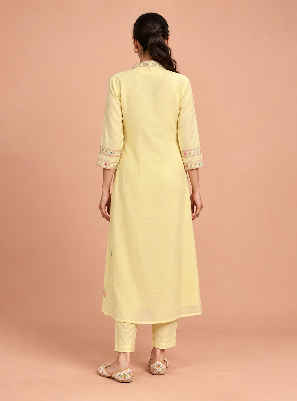 Lemon Blossom Lemon Yellow Pure Mul Cotton A-Line Embroidered Suit Set
