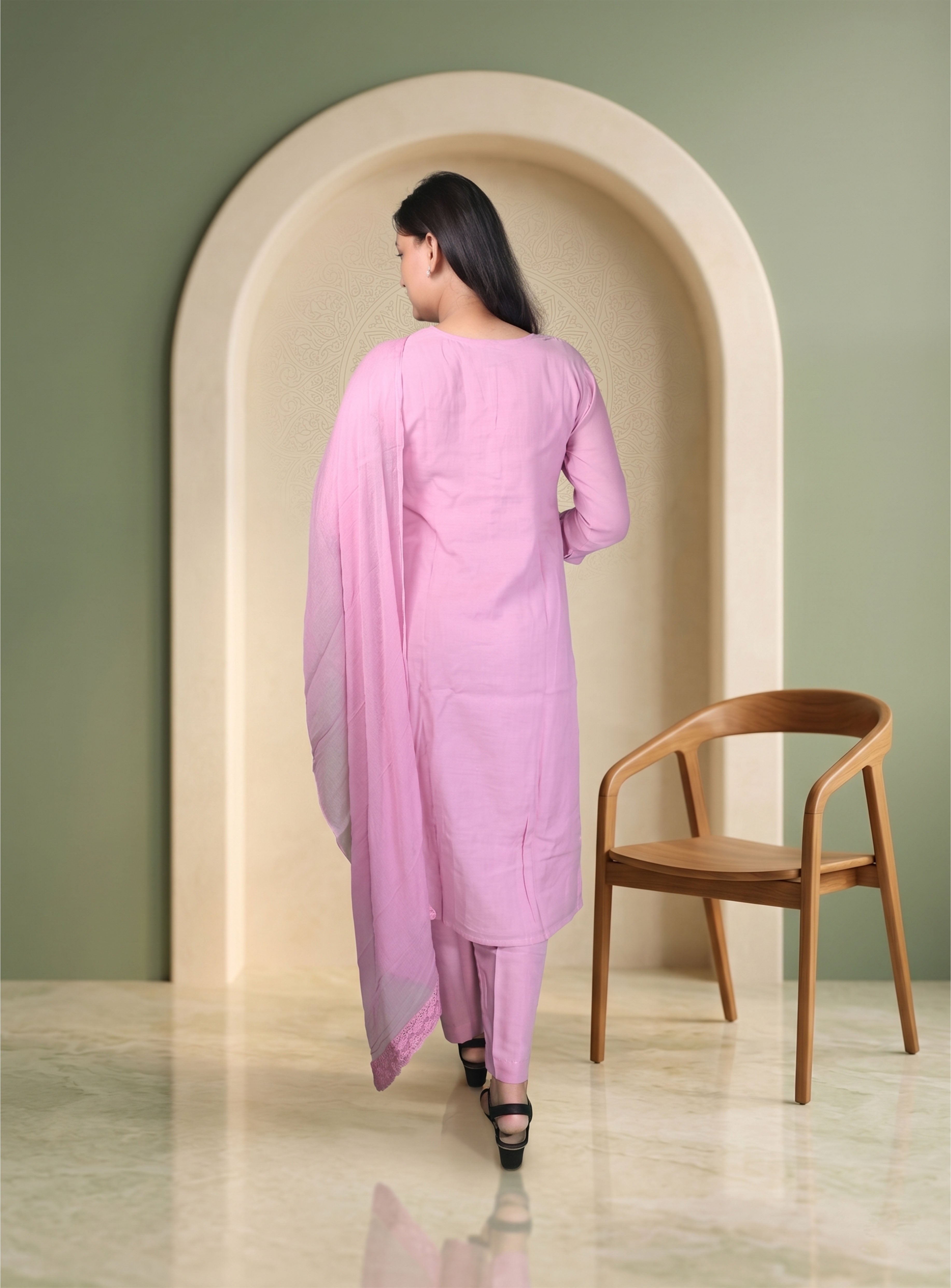 Lilac cotton silk straight suit set with dupatta
