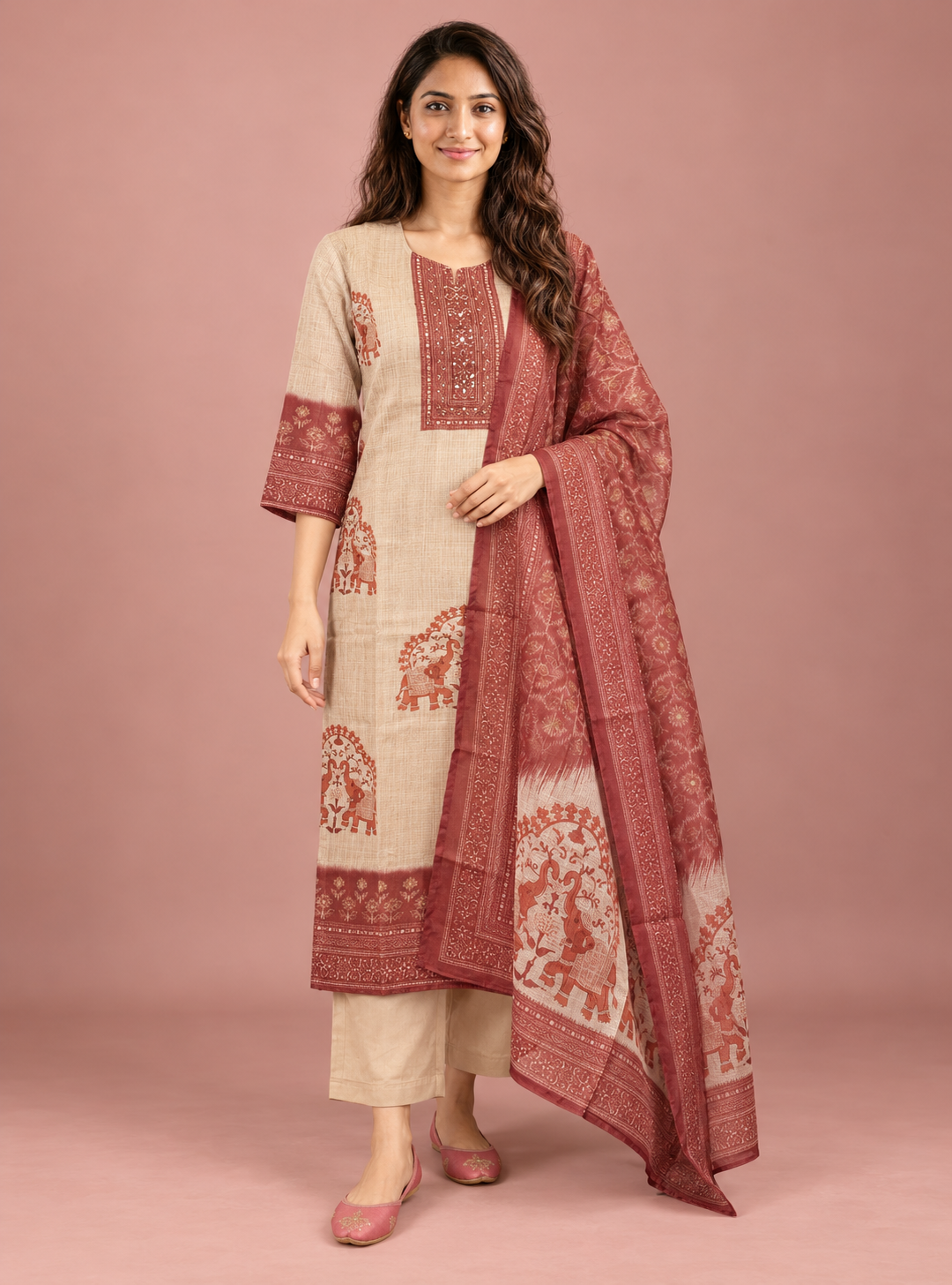 Loomstone Blue Kota Doriya Chanderi Block Print Suit Set with Dupatta