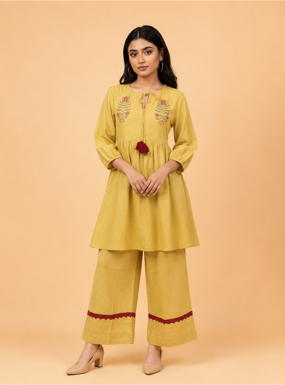 Golden Meadow Mustard Cotton Flared Co-Ord Set