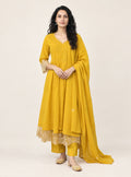 Marigold Lacework Yellow Pure Mul Cotton Anarkali Suit Set with Dupatta