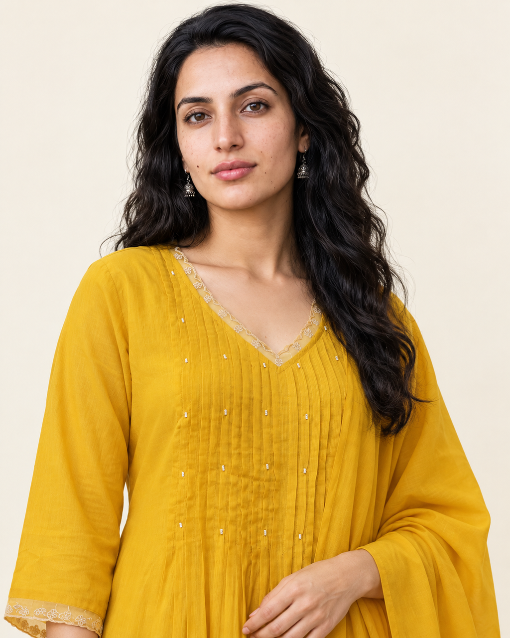 Marigold Lacework Yellow Pure Mul Cotton Anarkali Suit Set with Dupatta