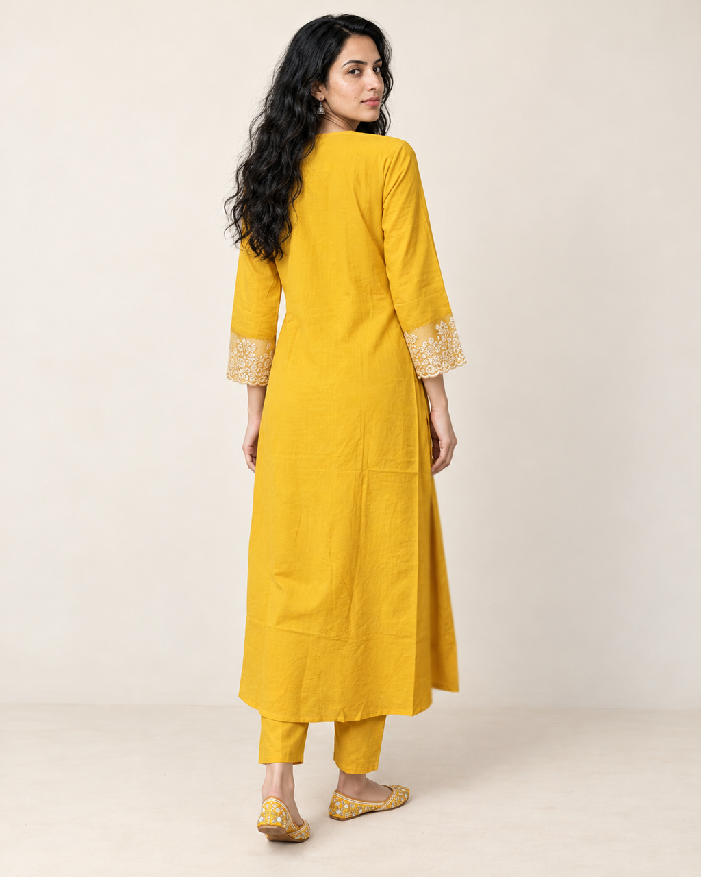 Marigold Lacework Yellow Pure Mul Cotton Anarkali Suit Set with Dupatta