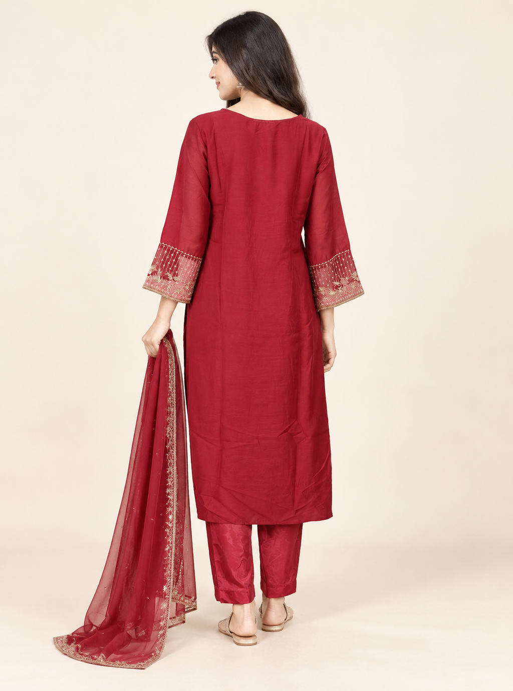 Rose Gilded Pink Raw Silk Handwork Suit Set with Soft Organza Dupatta