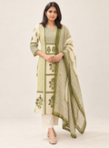 Meadow Contrast Fresh Green & Off White Block Print Cotton Suit Set