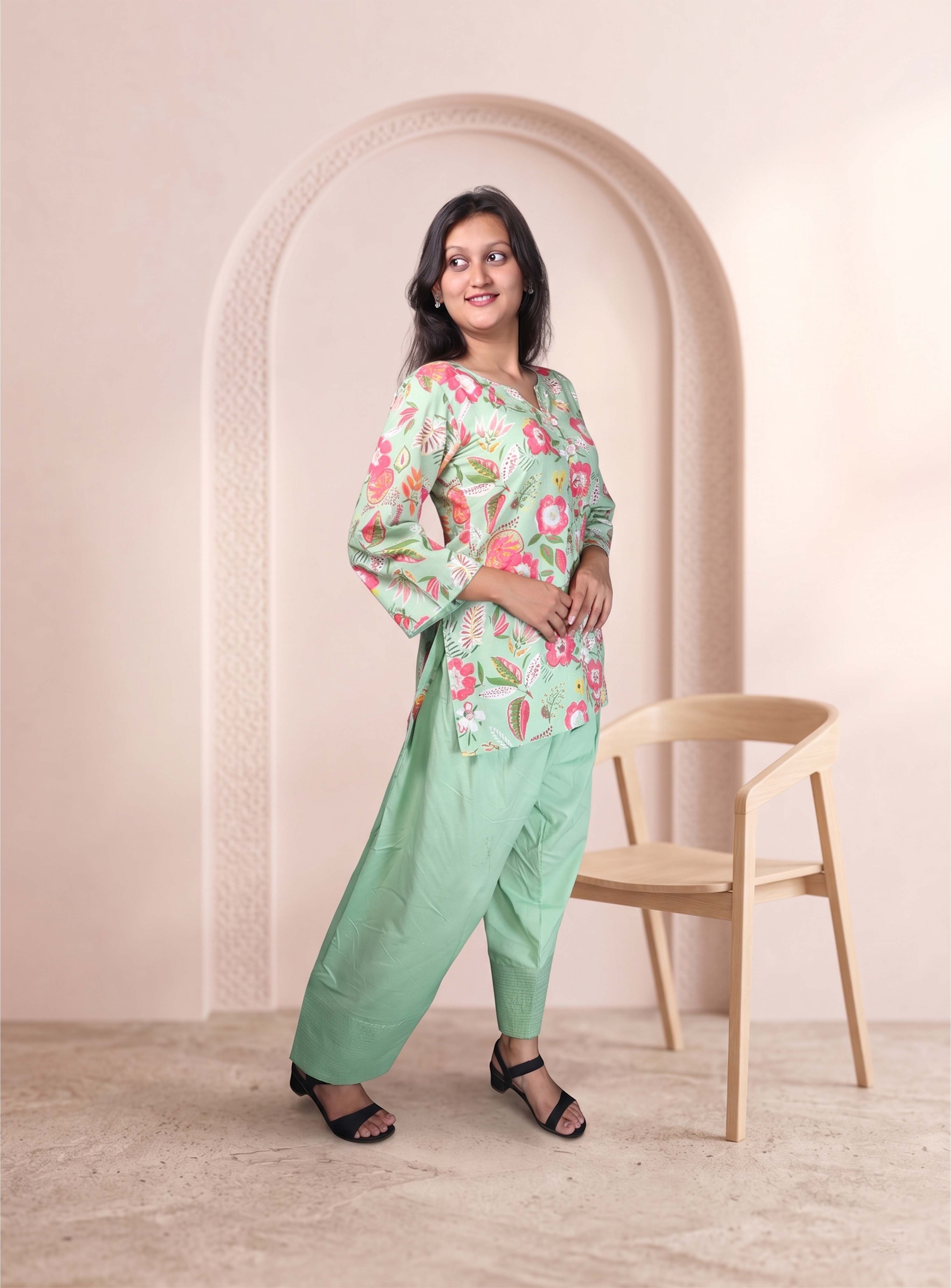 Mint floral cotton co-ord set