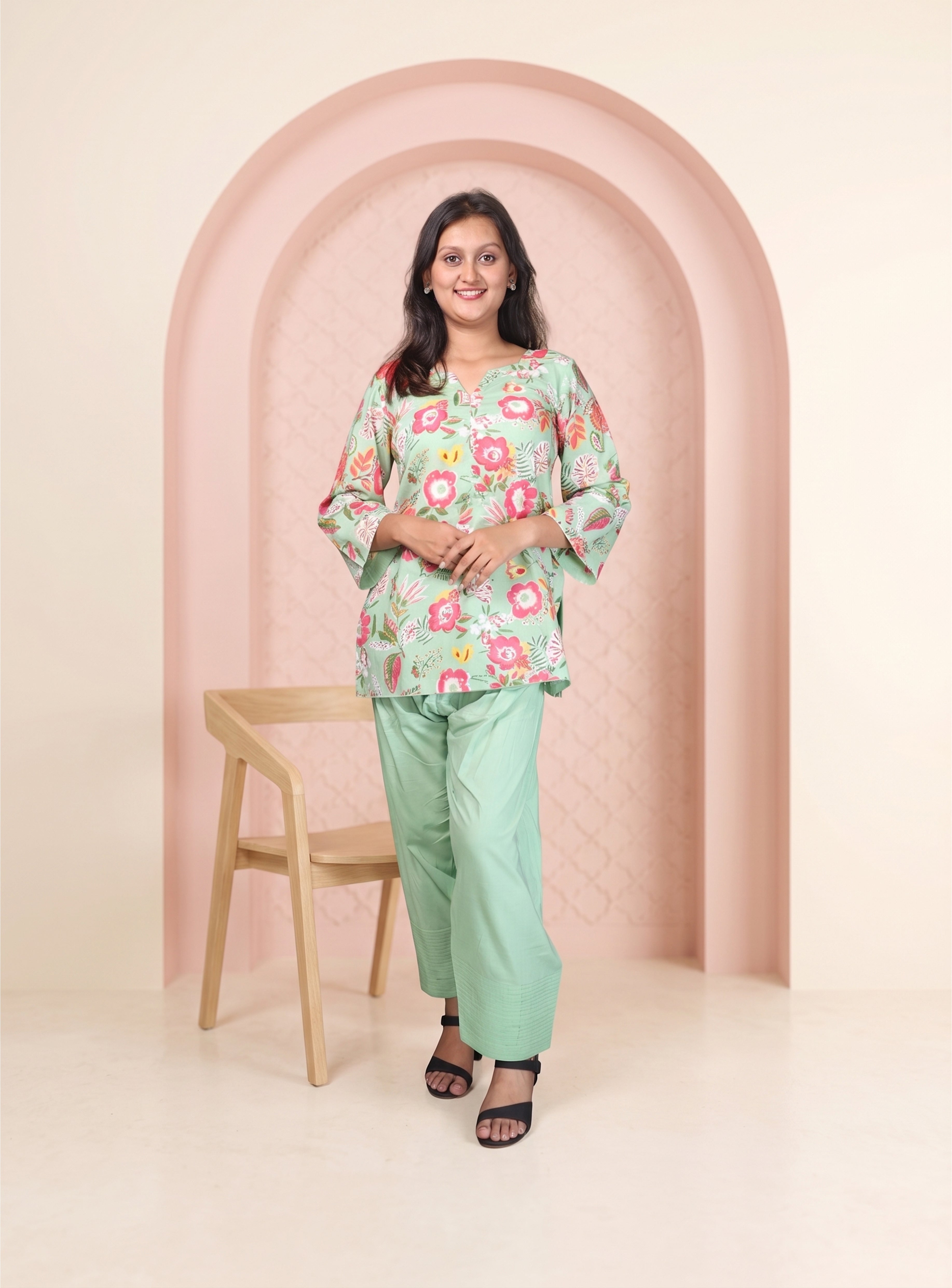 Mint floral cotton co-ord set