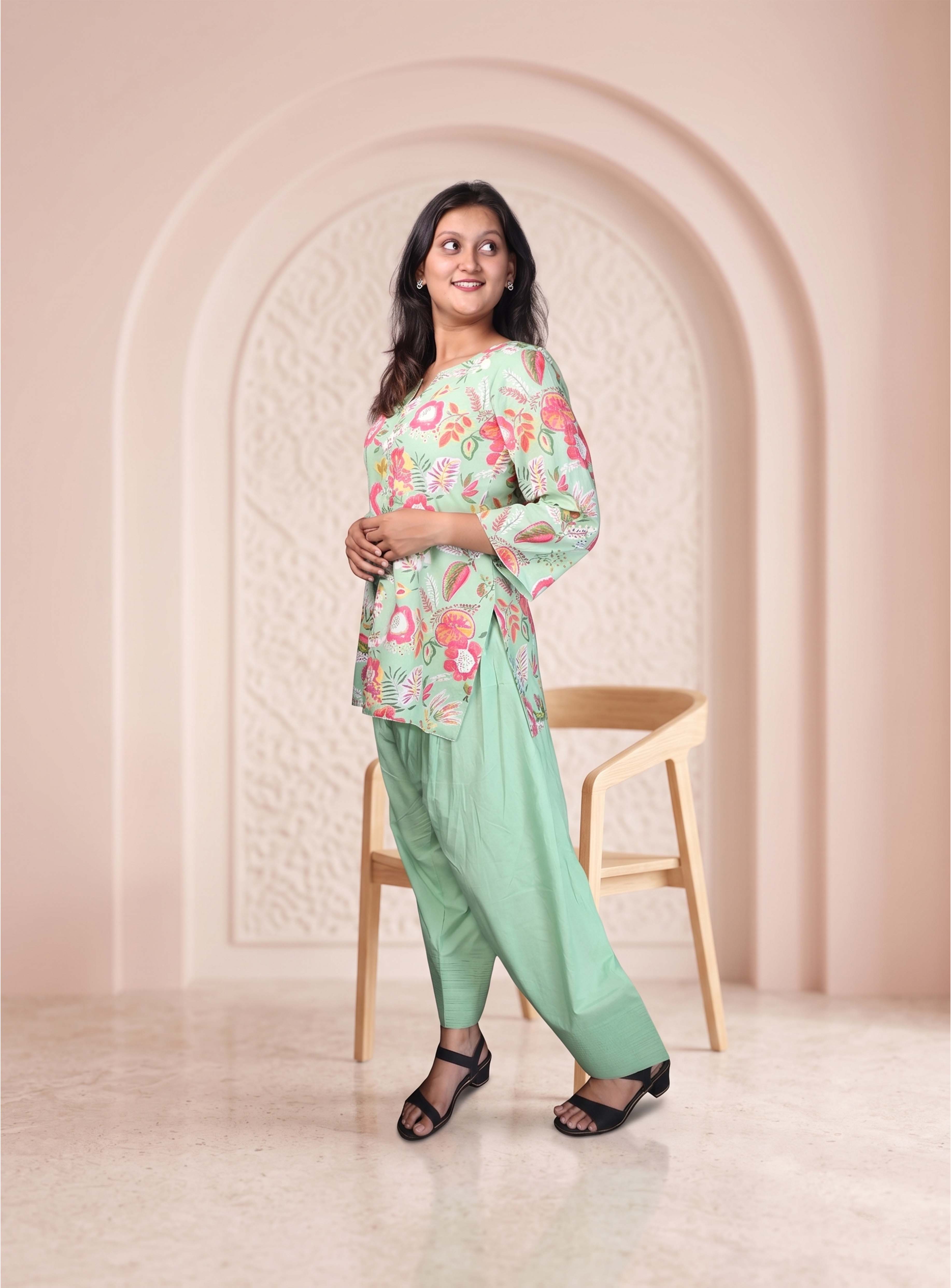 Mint floral cotton co-ord set