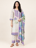 Moonflower Off White Chinon Polka Dot Straight Suit Set with Dupatta – Indieshades