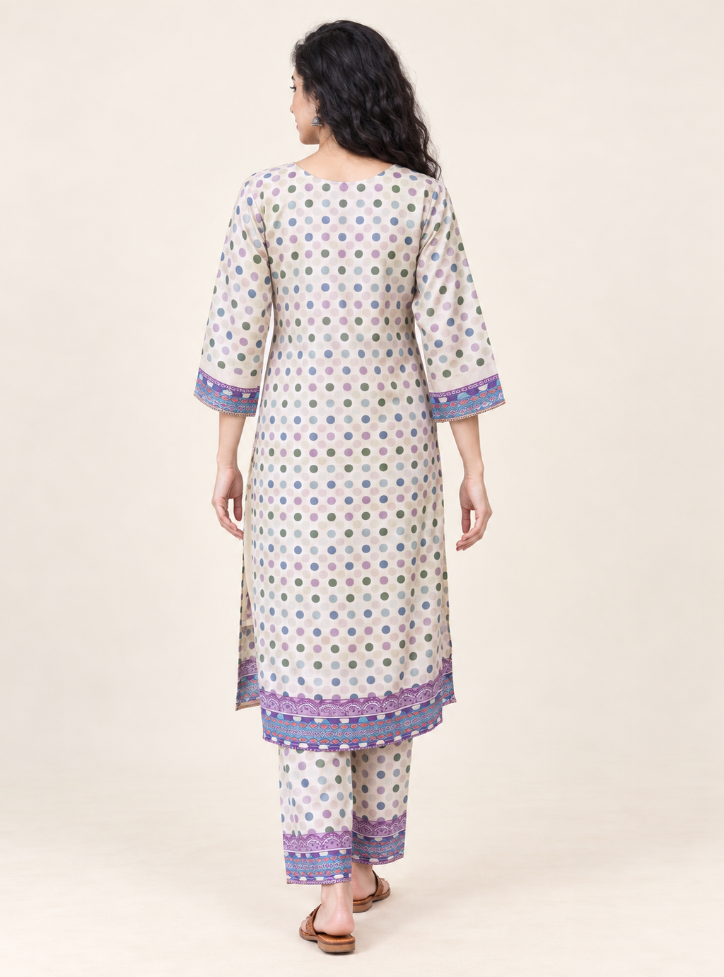 Moonflower Off White Chinon Polka Dot Straight Suit Set with Dupatta – Indieshades