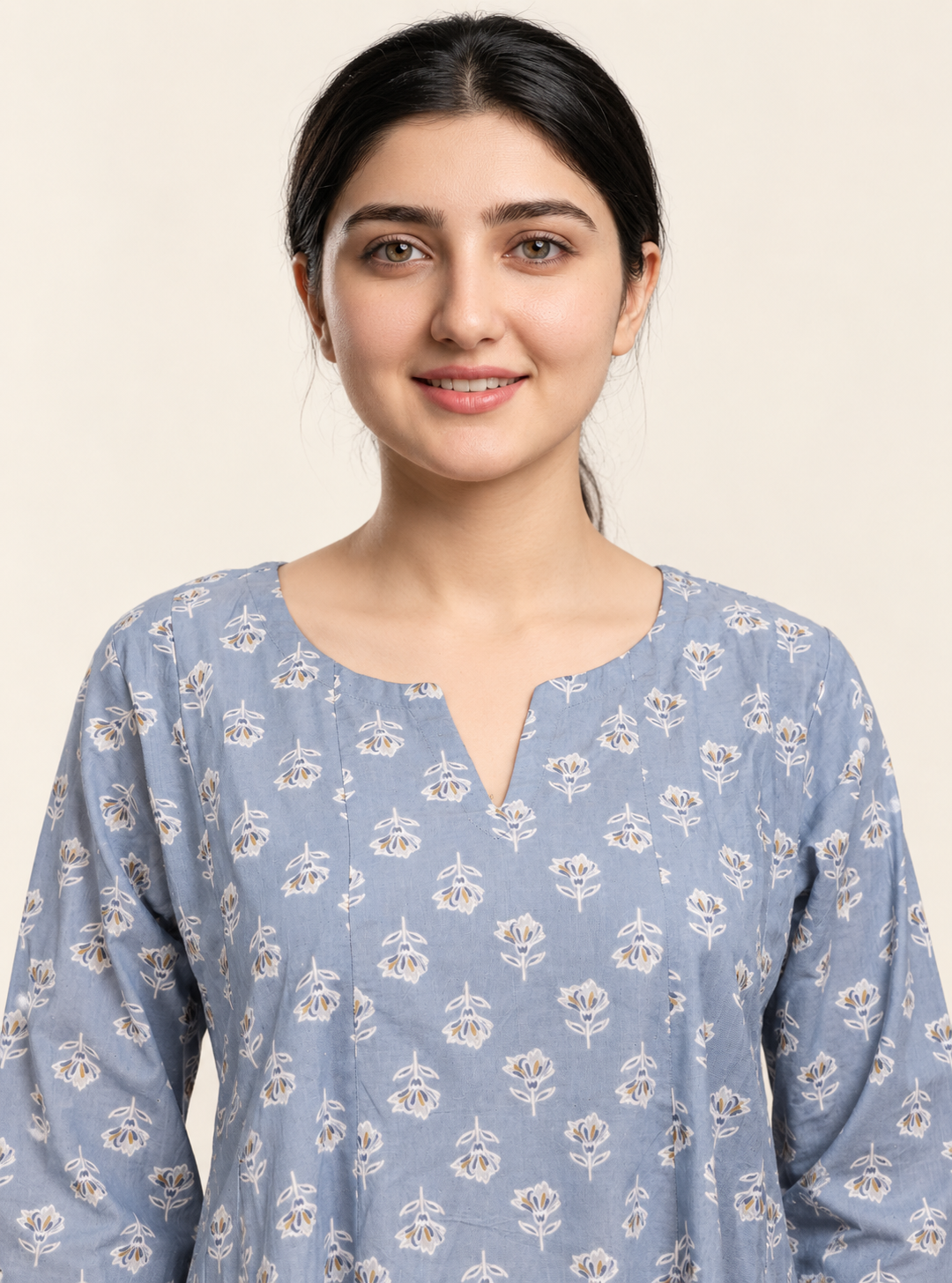 Moonlit Bloom Grey Printed Pure Cotton Anarkali Co-Ord Set
