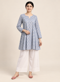 Moonlit Bloom Grey Printed Pure Cotton Anarkali Co-Ord Set