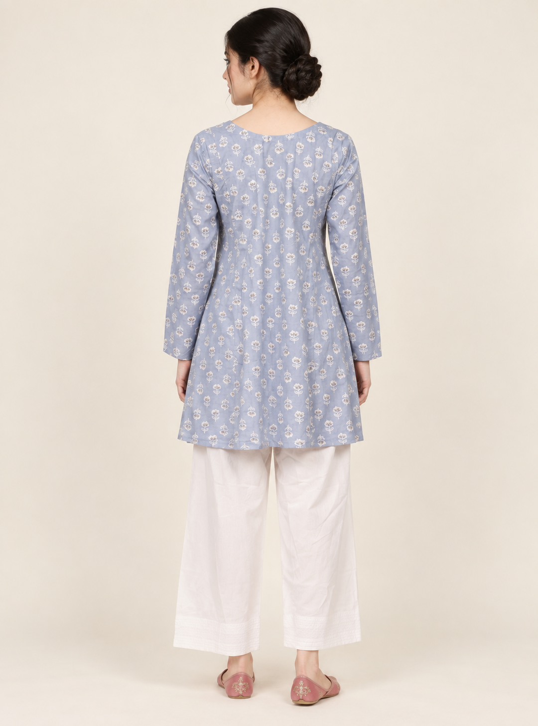 Moonlit Bloom Grey Printed Pure Cotton Anarkali Co-Ord Set