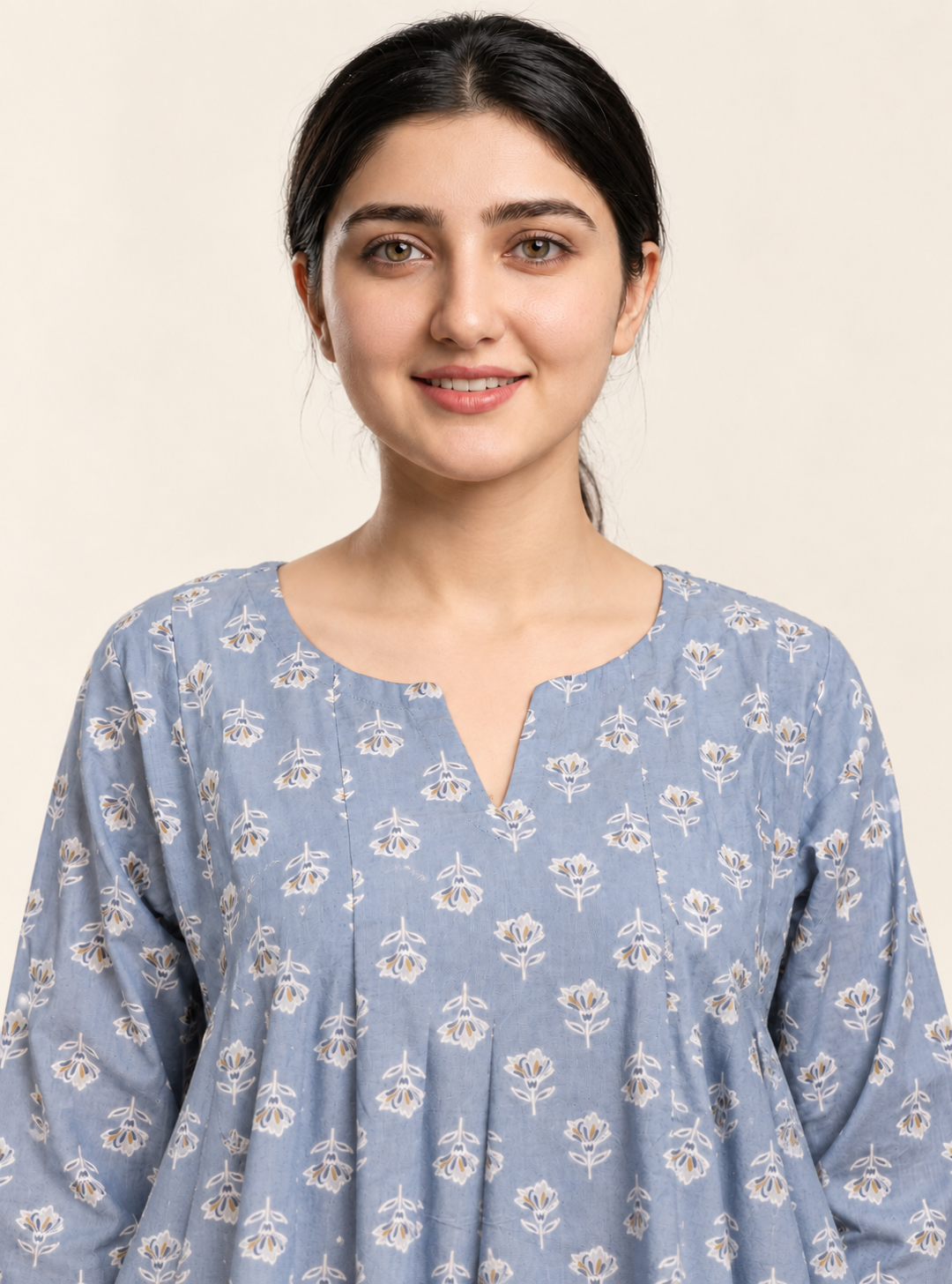 Moonlit Bloom Grey Printed Pure Cotton Anarkali Co-Ord Set