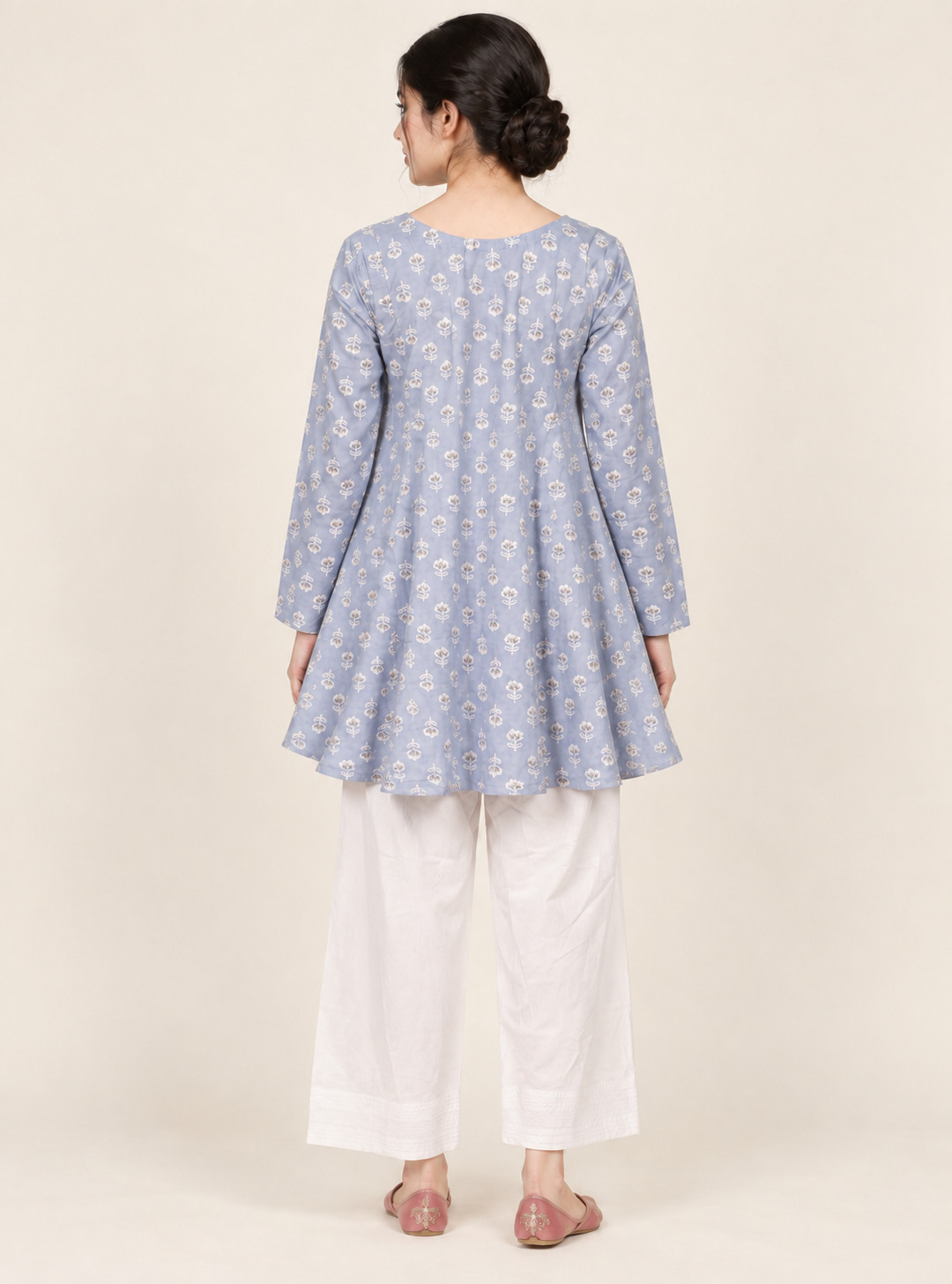 Moonlit Bloom Grey Printed Pure Cotton Anarkali Co-Ord Set