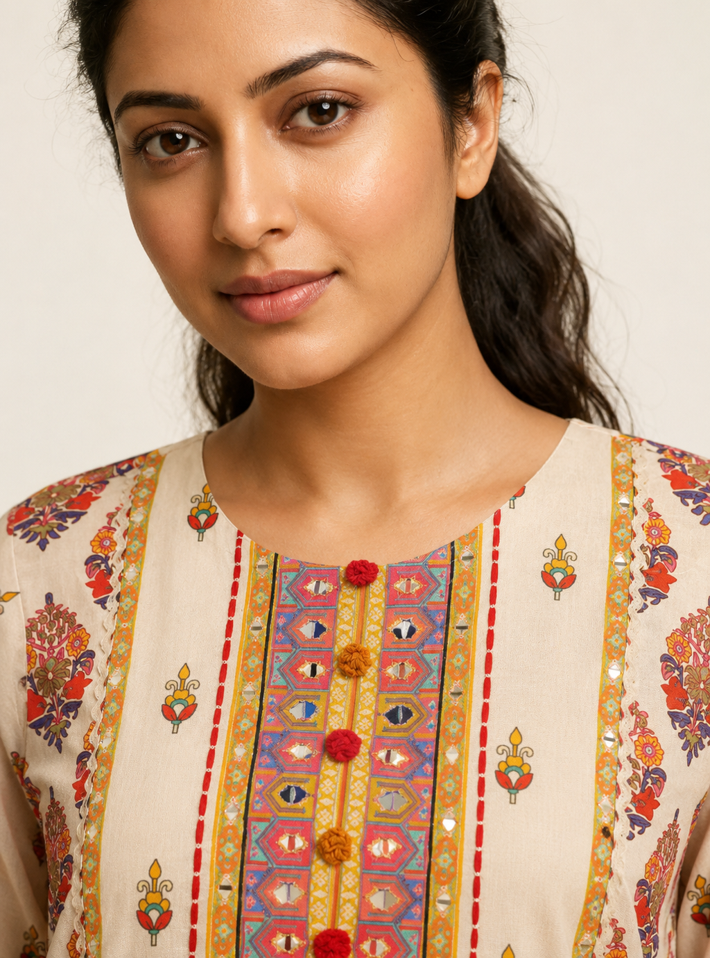 Ivory Grace Off White Mull Cotton Short Anarkali Suit Set with Dupatta