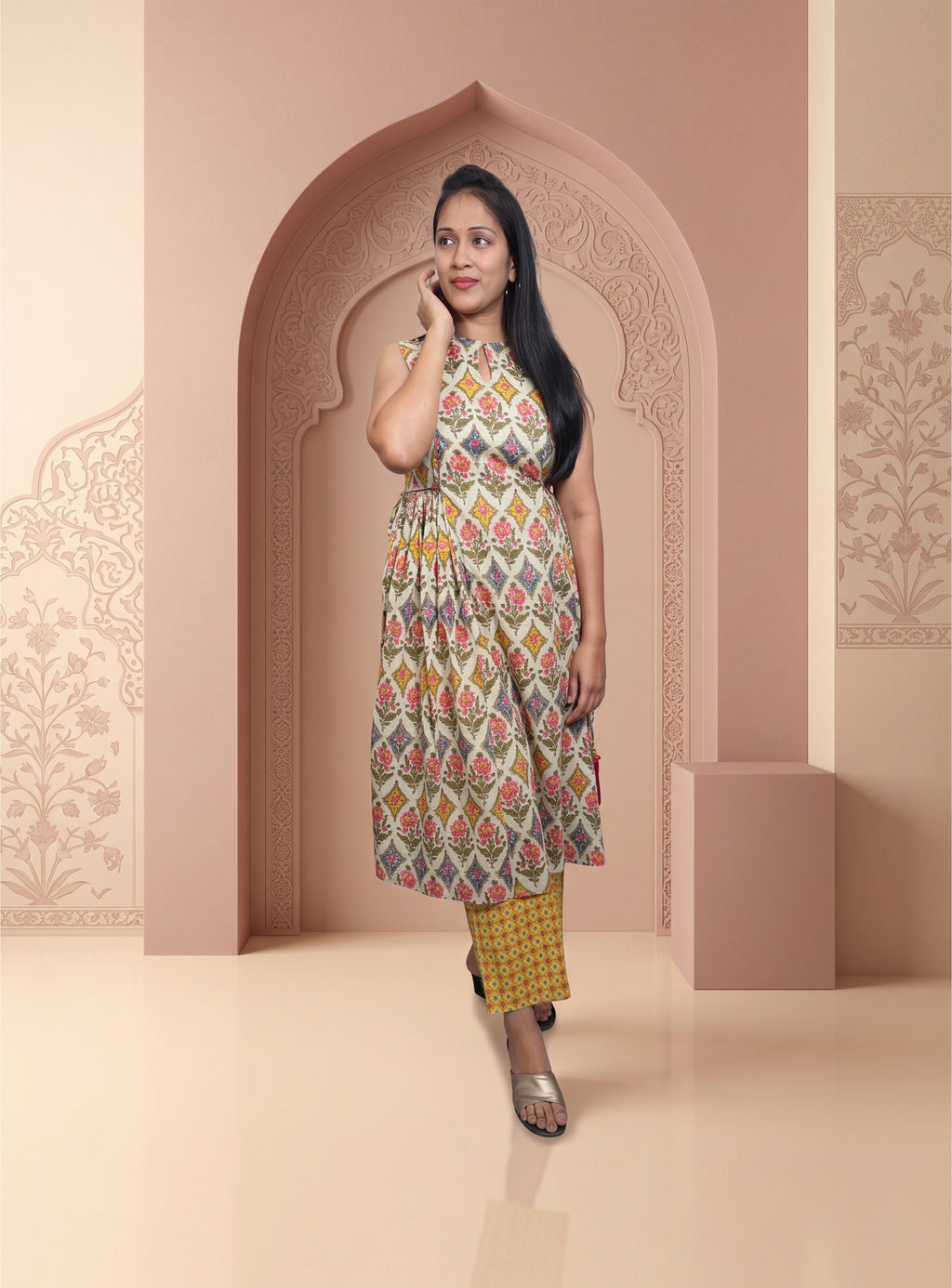 Multicolor cotton A-line co-ord set