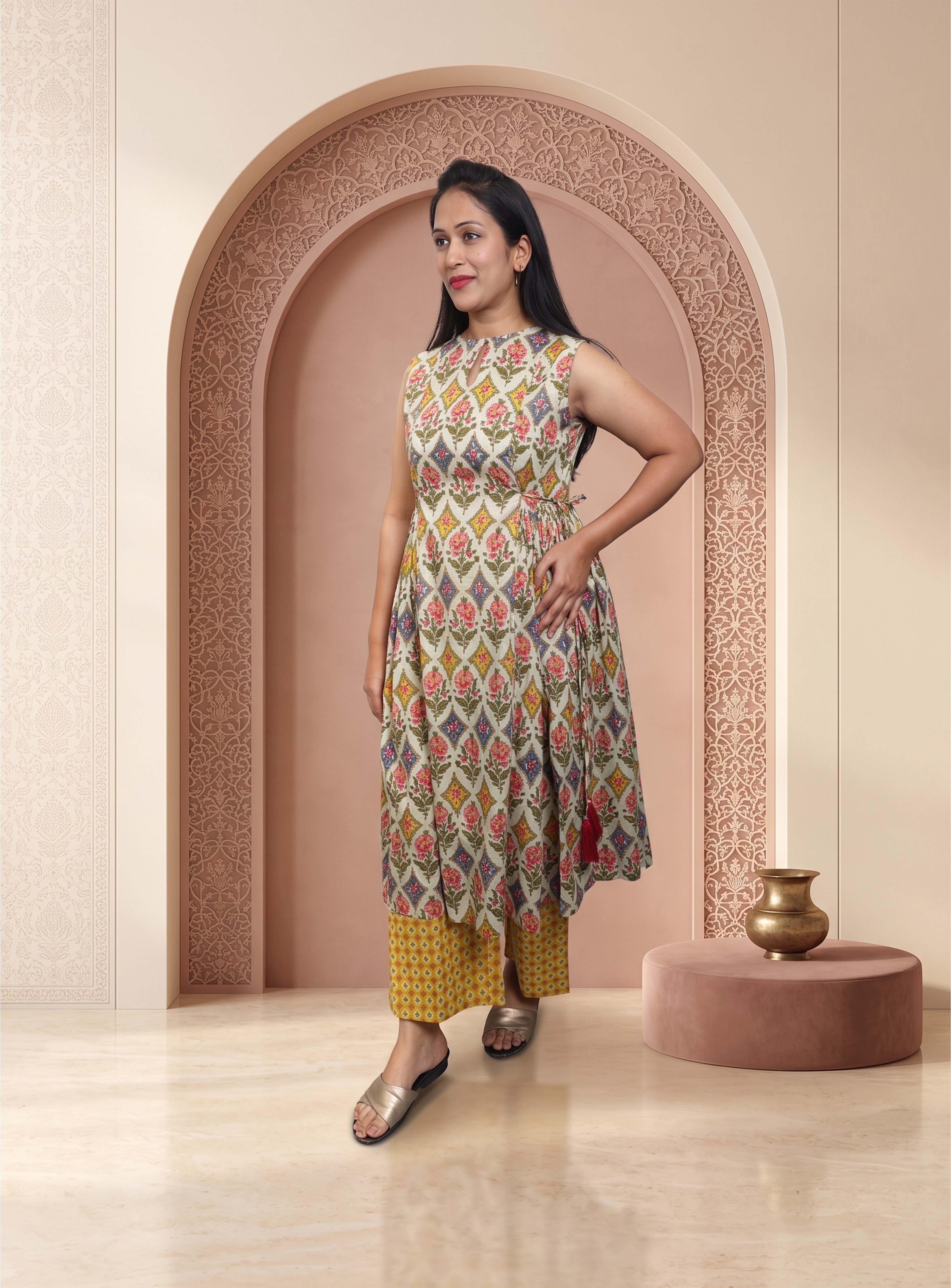 Multicolor cotton A-line co-ord set