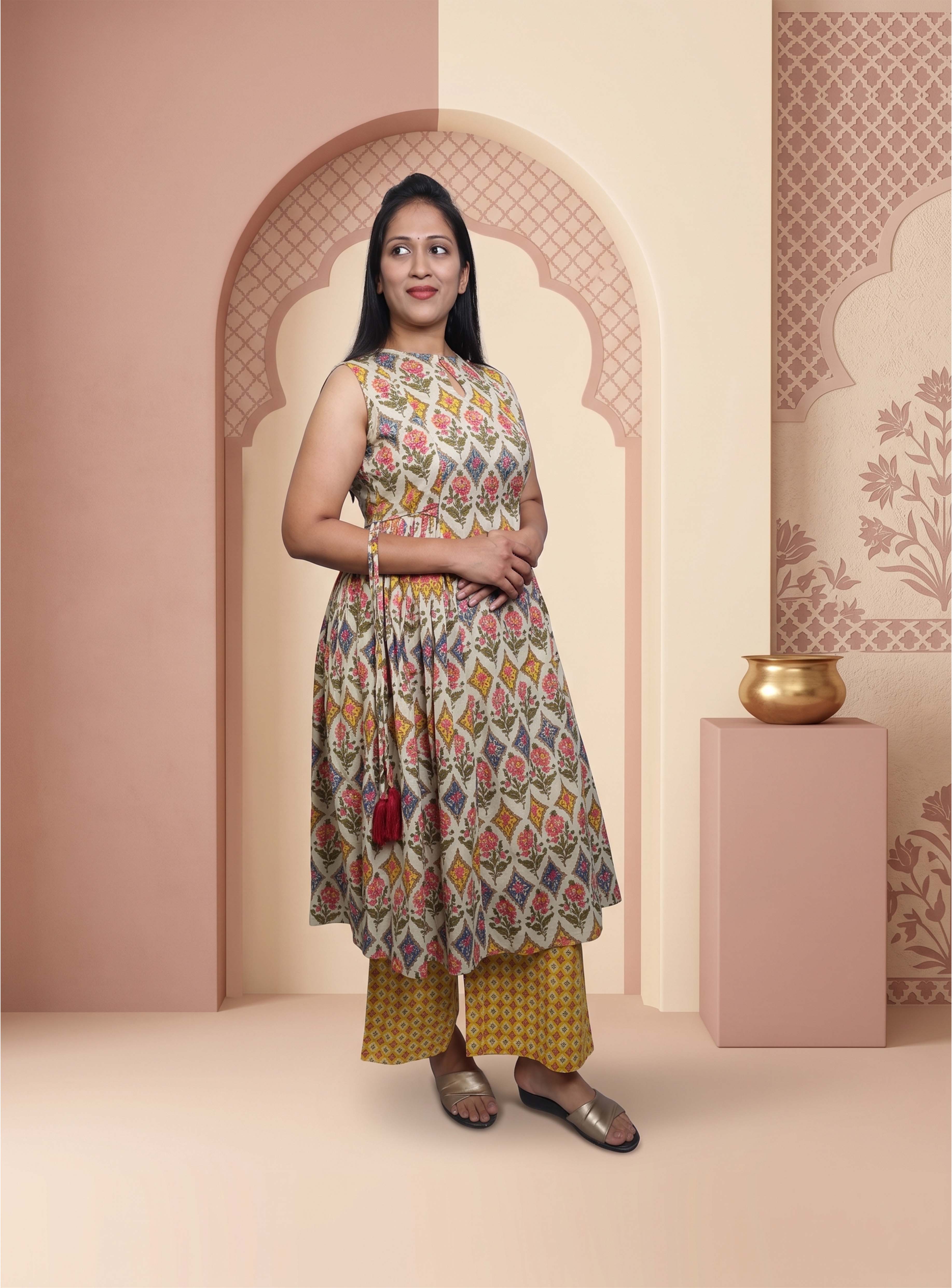 Multicolor cotton A-line co-ord set
