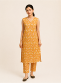 Golden Petal Mustard Floral Cotton Sleeveless Co-Ord Set