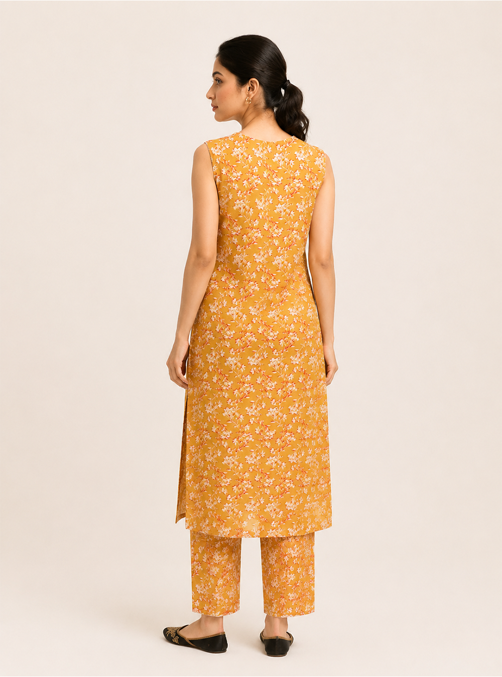 Golden Petal Mustard Floral Cotton Sleeveless Co-Ord Set