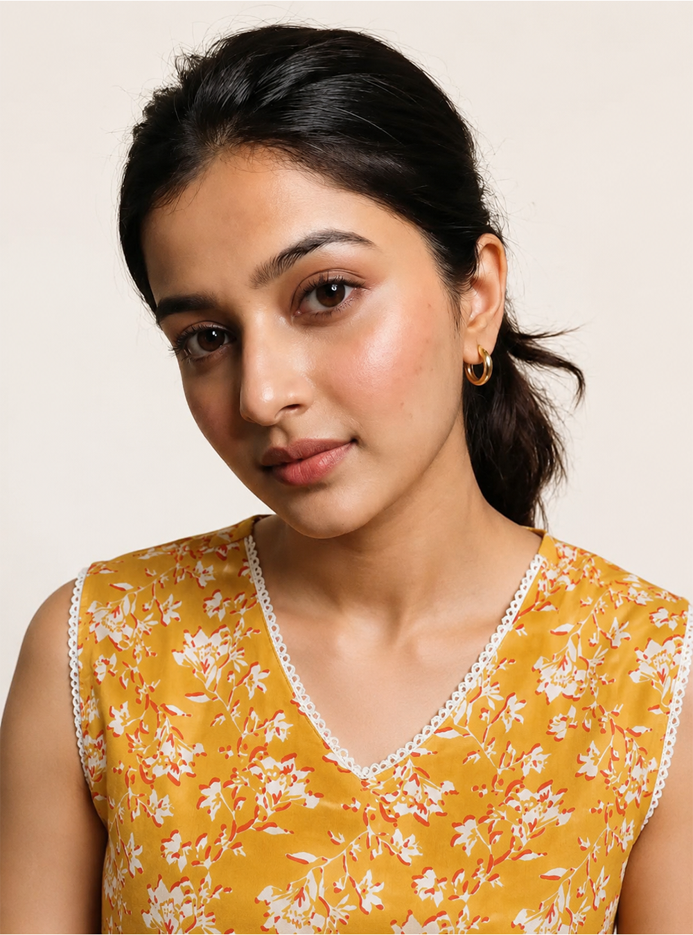 Golden Petal Mustard Floral Cotton Sleeveless Co-Ord Set