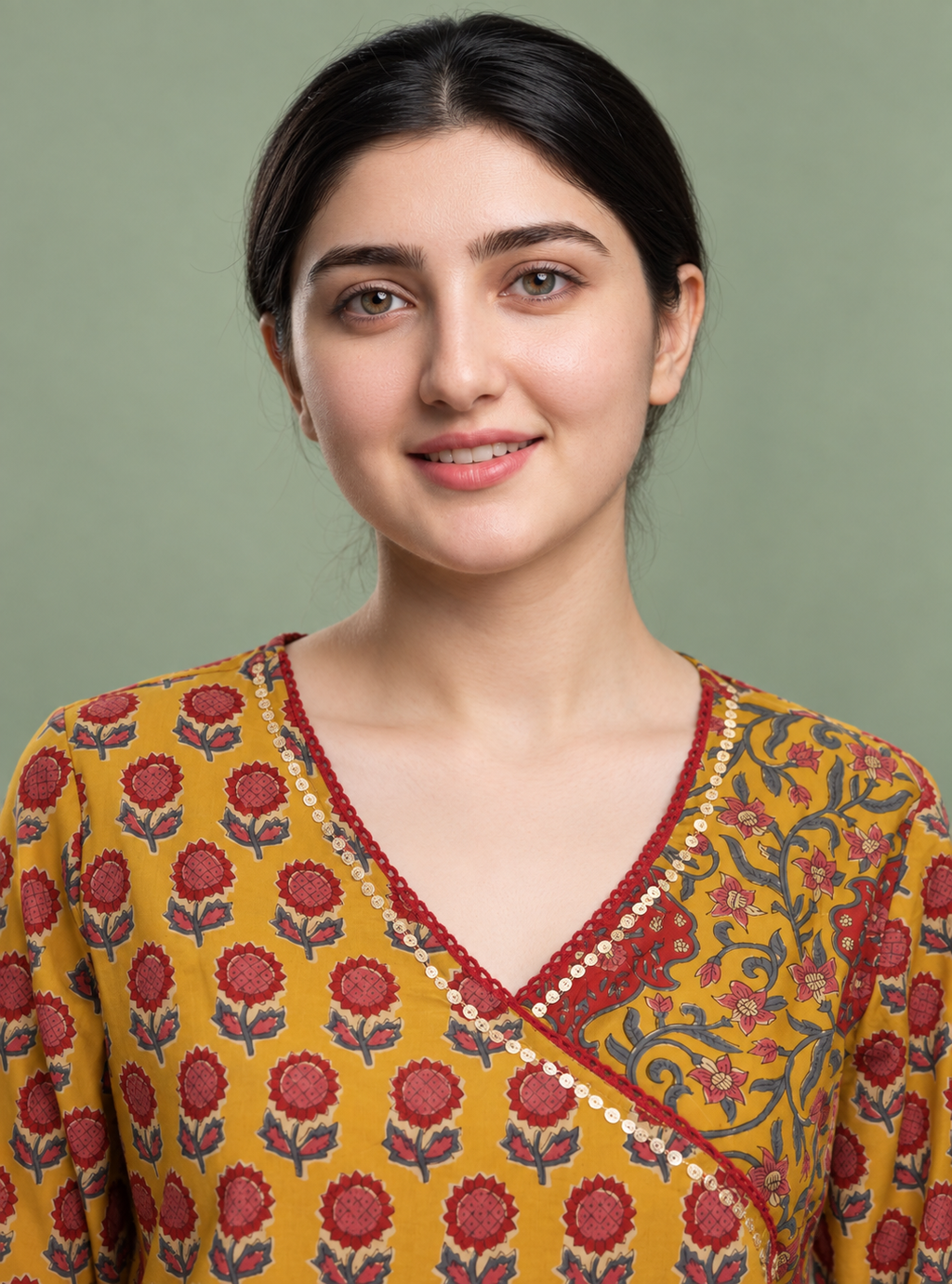 Mustard Cotton Block Print Angrakha Suit Set – Indieshades